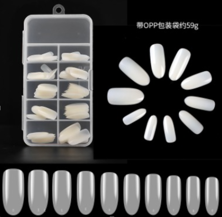 White Oval Cover Nail Tips Clear 100 Tips Box