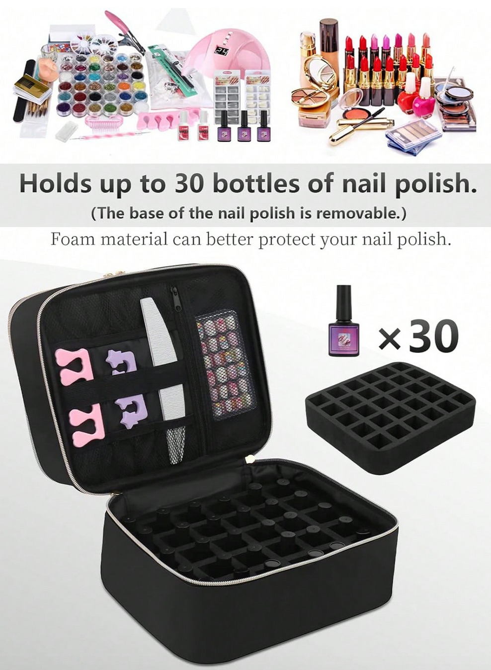 Trousse de Rangement pour Vernis à Ongles avec Insert en Mousse