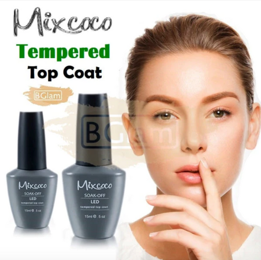 Mixcoco Vernis Semi-Permanent 15ml | No Wipe Tempered Top Coat (Ultra-Brillante)