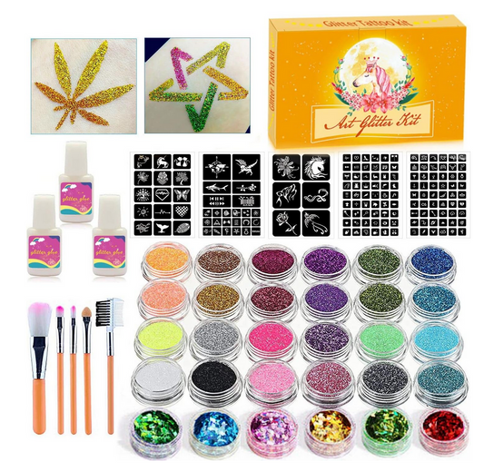 Temporary Glitter Tattoos Kit for Kids, Teenagers, and Adults