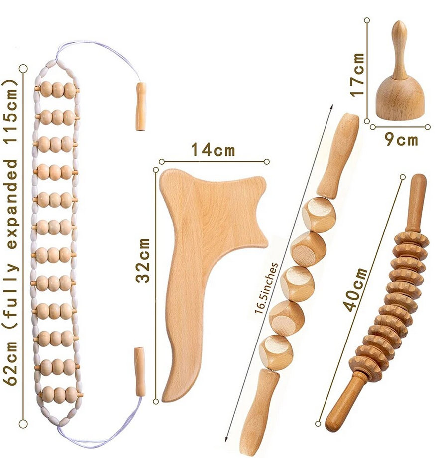 Set of 5 Wood Therapy Massage Tools for Lymphatic Drainage and Body Sculpting