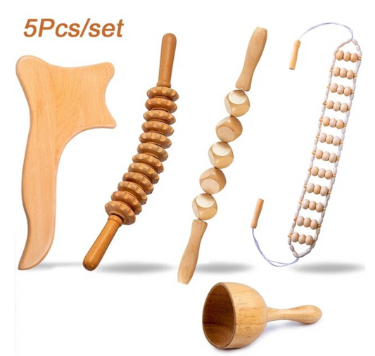 Kit d'Outils de Massage en Bois pour Maderothérapie - 5 Pièces