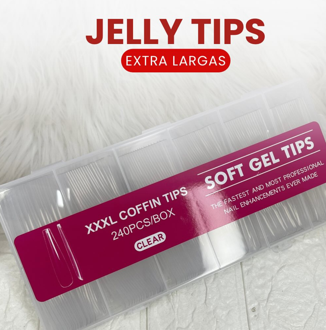 Soft Gel Tips | Full Cover | XXXL Coffin (240pcs) Pink Box