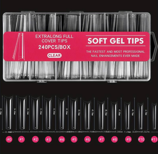 Soft Gel Tips | Full Cover | EXTRALONG (240pcs) Pink Box