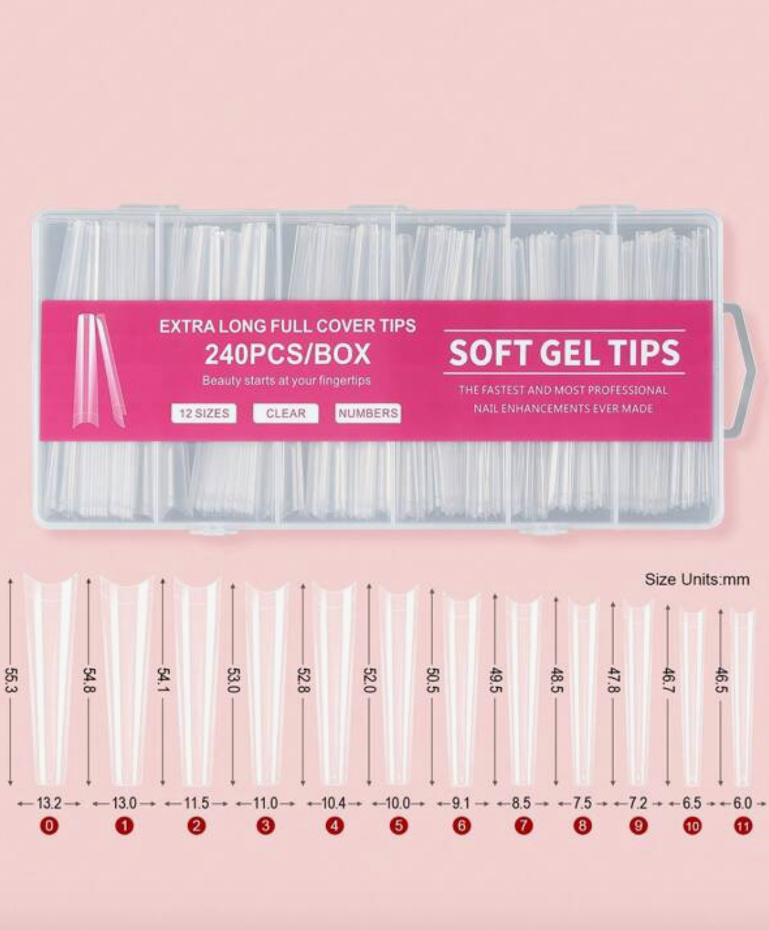 Soft Gel Tips | Full Cover | EXTRALONG (240pcs) Pink Box