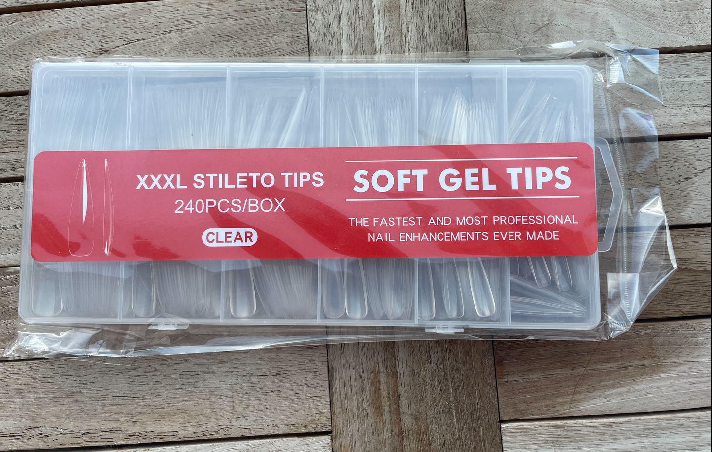 Soft Gel Tips | Full Cover | XXXL Stileto (240pcs) Red Box