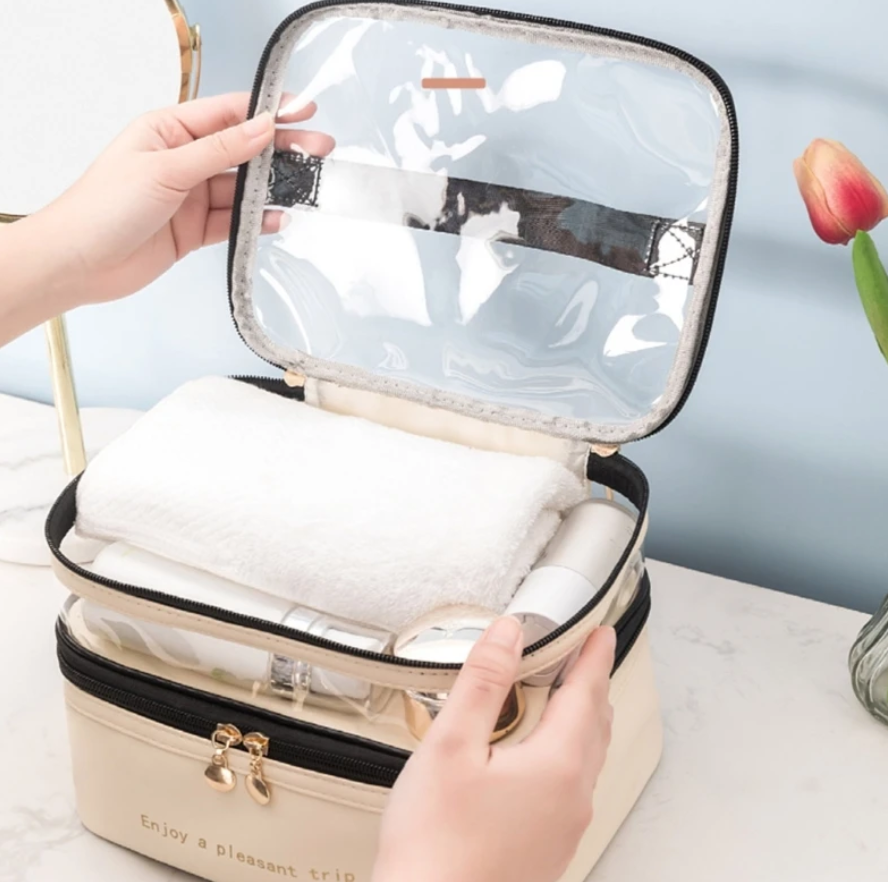 Double-Layer Transparent Cosmetic and Toiletry Travel Bag