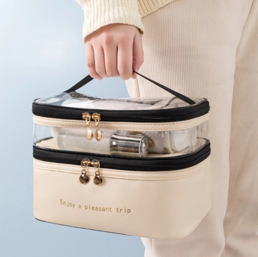 Double-Layer Transparent Cosmetic and Toiletry Travel Bag