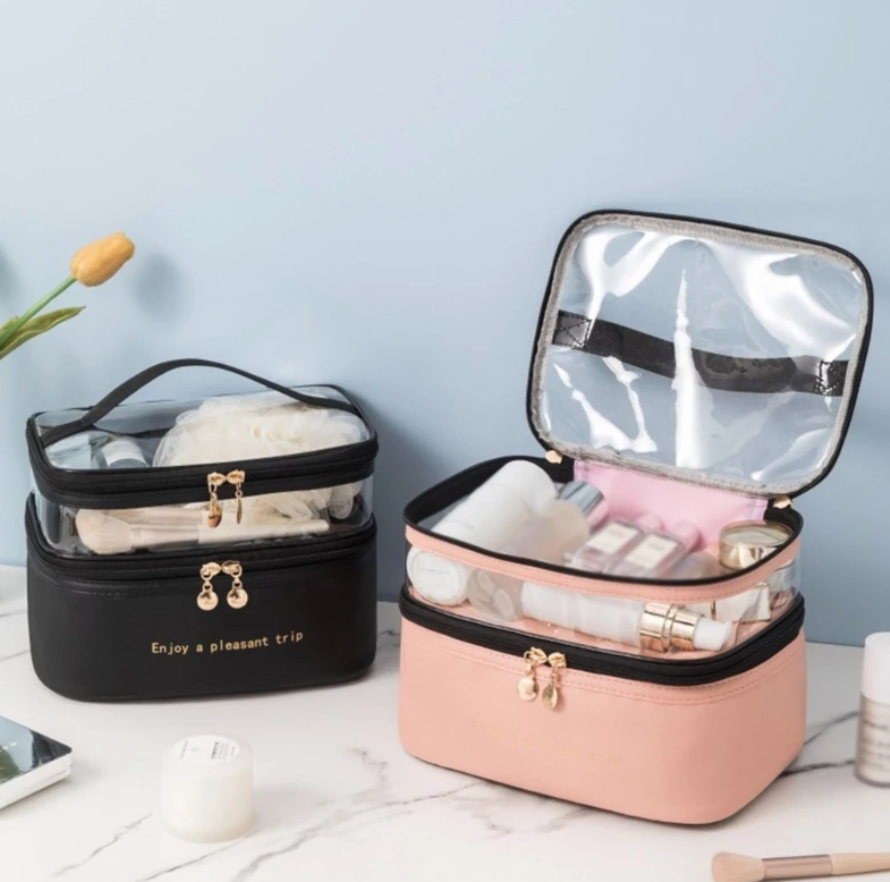 Double-Layer Transparent Cosmetic and Toiletry Travel Bag