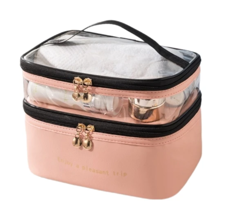 Double-Layer Transparent Cosmetic and Toiletry Travel Bag