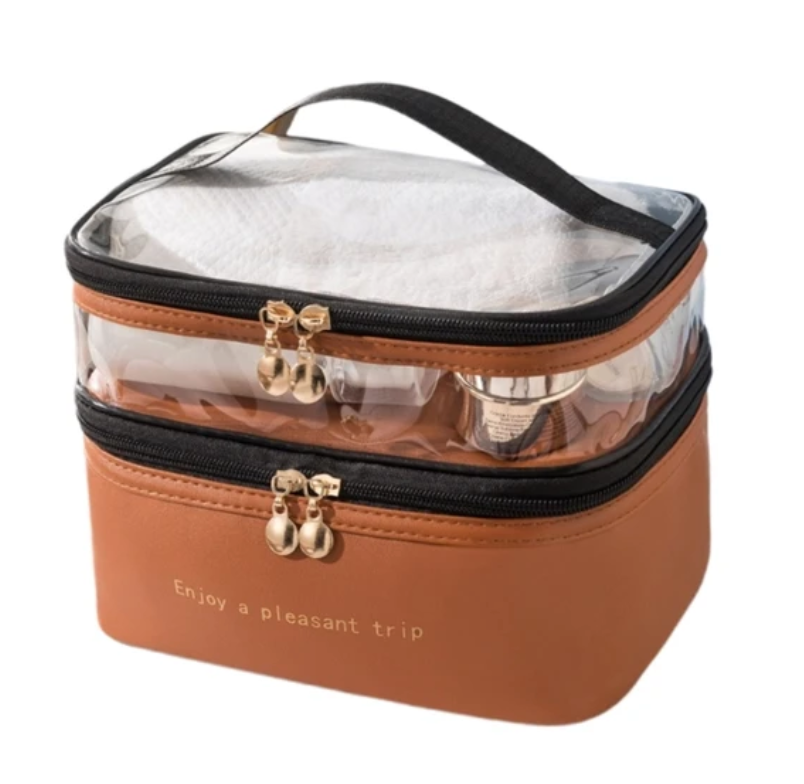 Double-Layer Transparent Cosmetic and Toiletry Travel Bag