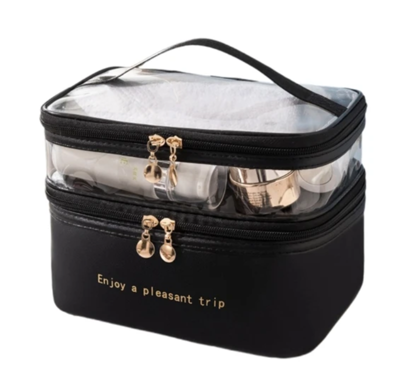 Double-Layer Transparent Cosmetic and Toiletry Travel Bag