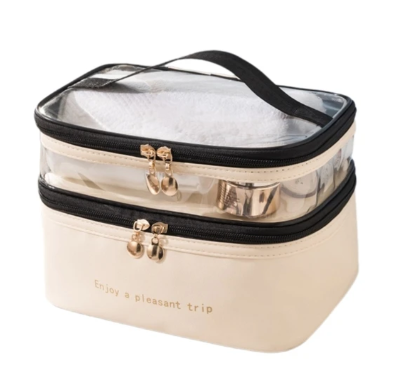 Double-Layer Transparent Cosmetic and Toiletry Travel Bag