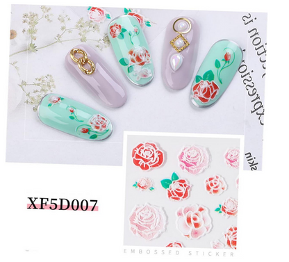 5D Embossed Nail Art Stickers - XF5D007