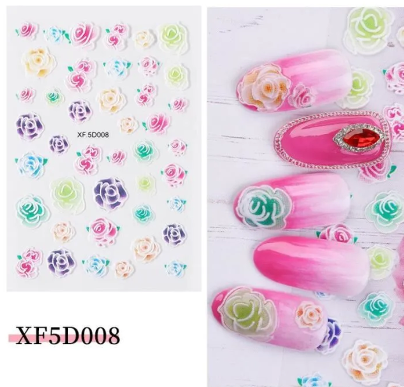 5D Embossed Nail Art Stickers - XF5D008