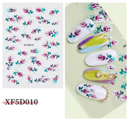 5D Embossed Nail Art Stickers - XF5D010