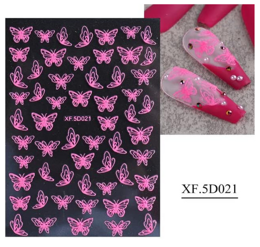 5D Embossed Nail Art Stickers - XF5D021 Pink