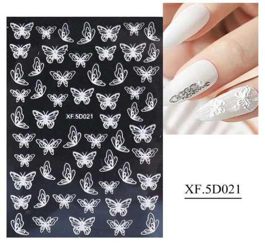 5D Embossed Nail Art Stickers - XF5D021 White