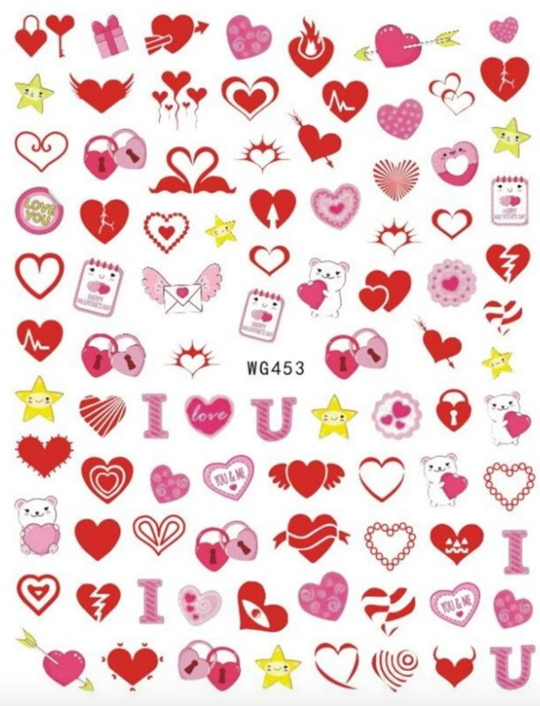 Nail Stickers | Hearts, Love & Lips | WG453