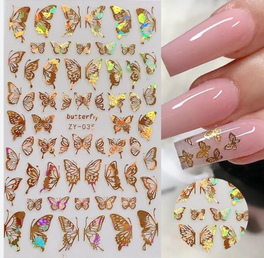 3D Holographic Butterfly Nail Stickers - ZY - 035 Gold