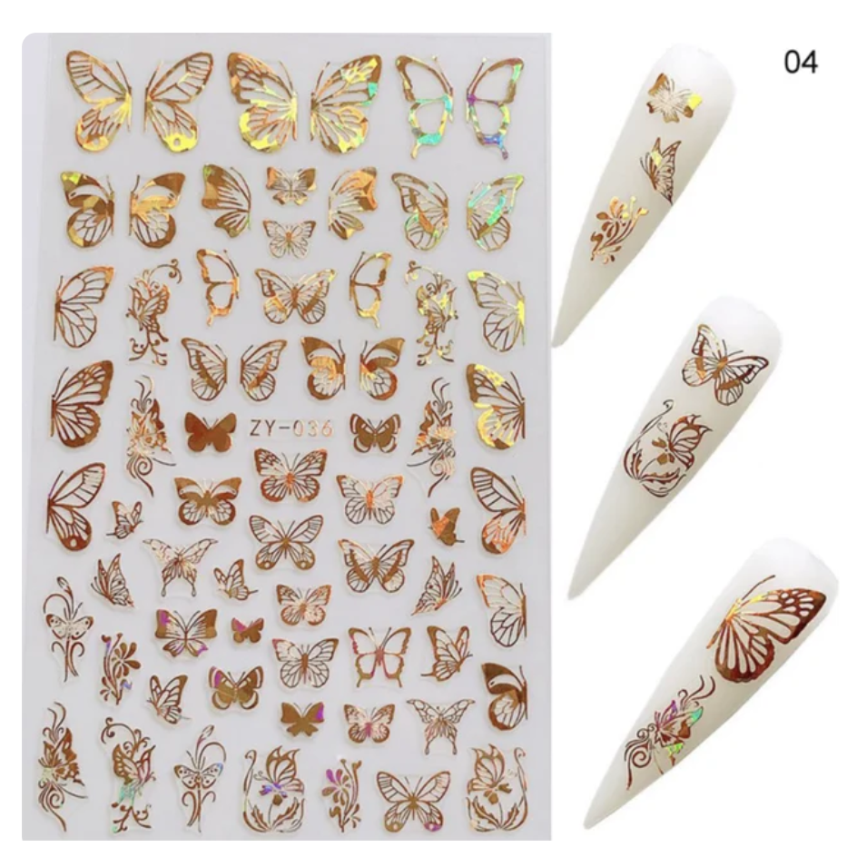 3D Holographic Butterfly Nail Stickers - ZY - 036 Gold