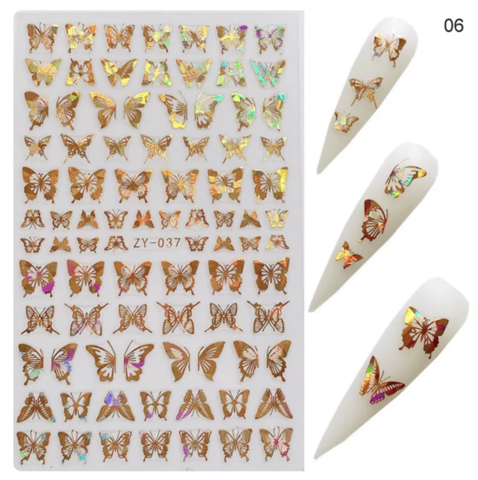 3D Holographic Butterfly Nail Stickers - ZY - 037 Gold