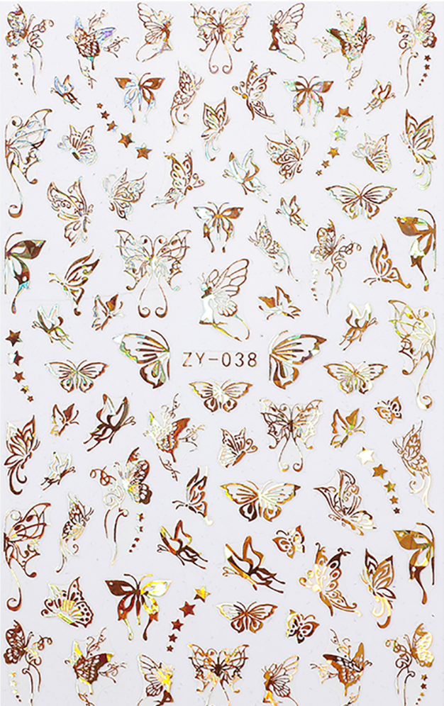 3D Holographic Butterfly Nail Stickers - ZY - 038 Gold