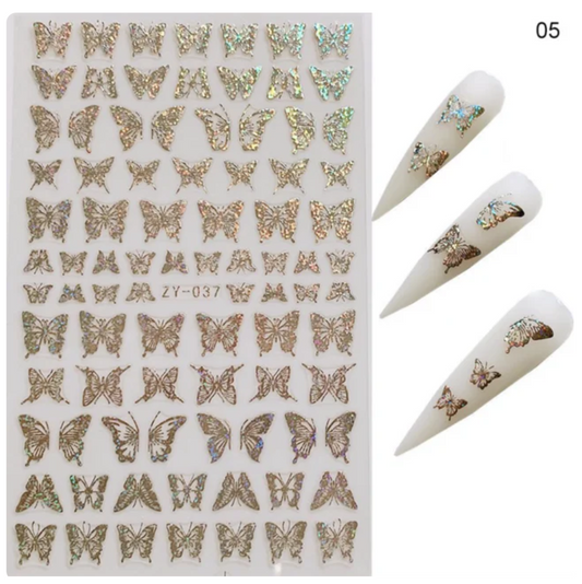 3D Holographic Butterfly Nail Stickers Silver - ZY-036