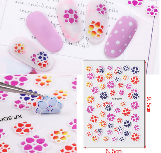 5D Embossed Nail Art Stickers - XF5D009