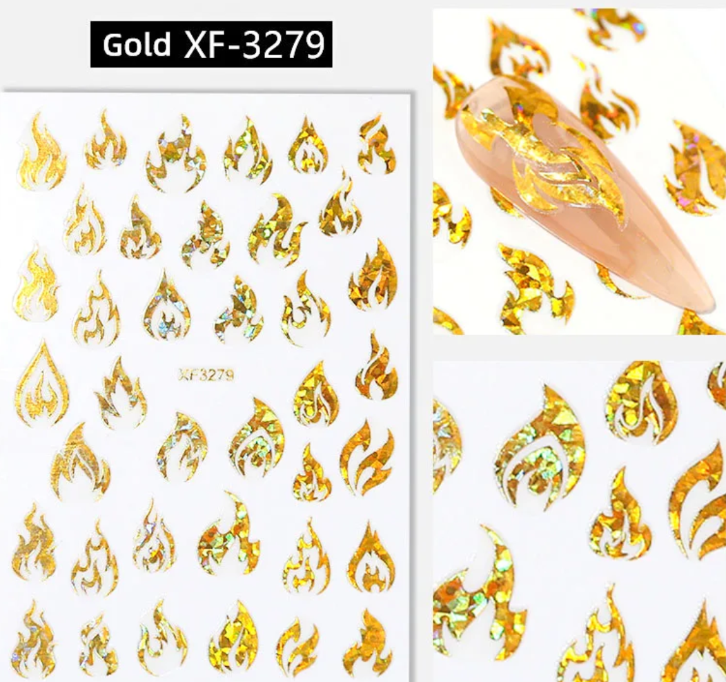 Nail Stickers | Flame | XF3279 | Holographic Gold