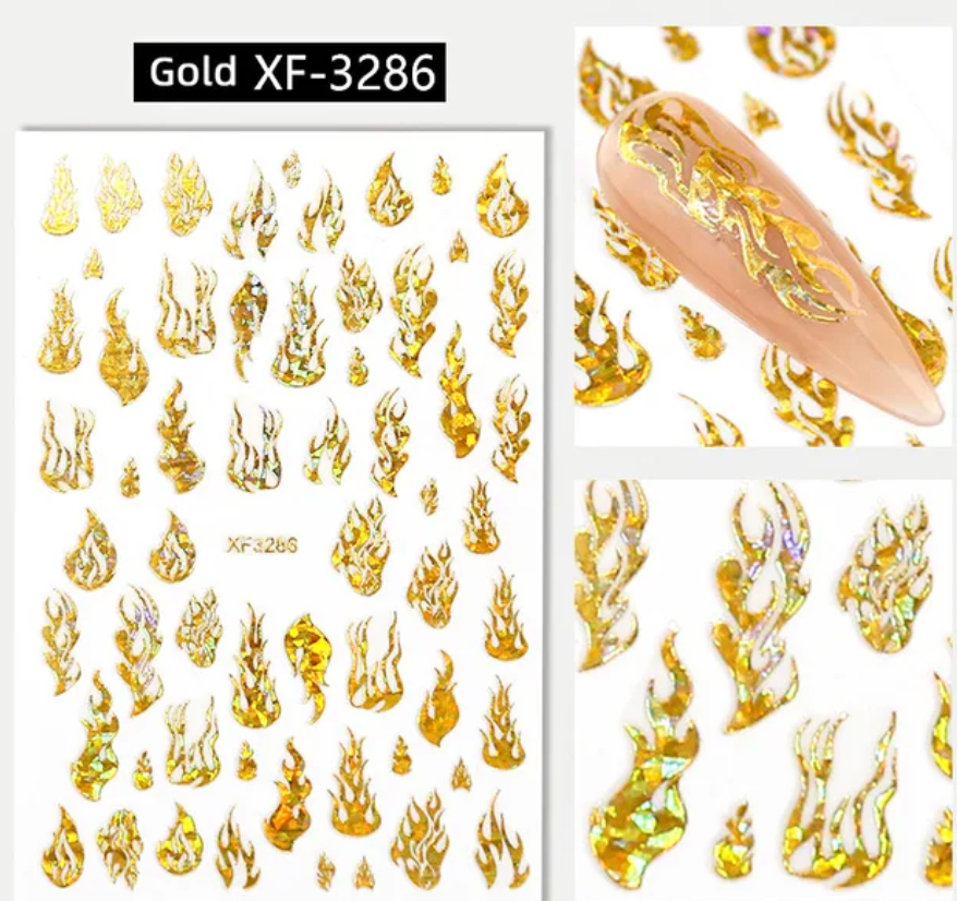 Nail Stickers | Flame | XF3286 | Holographic Gold