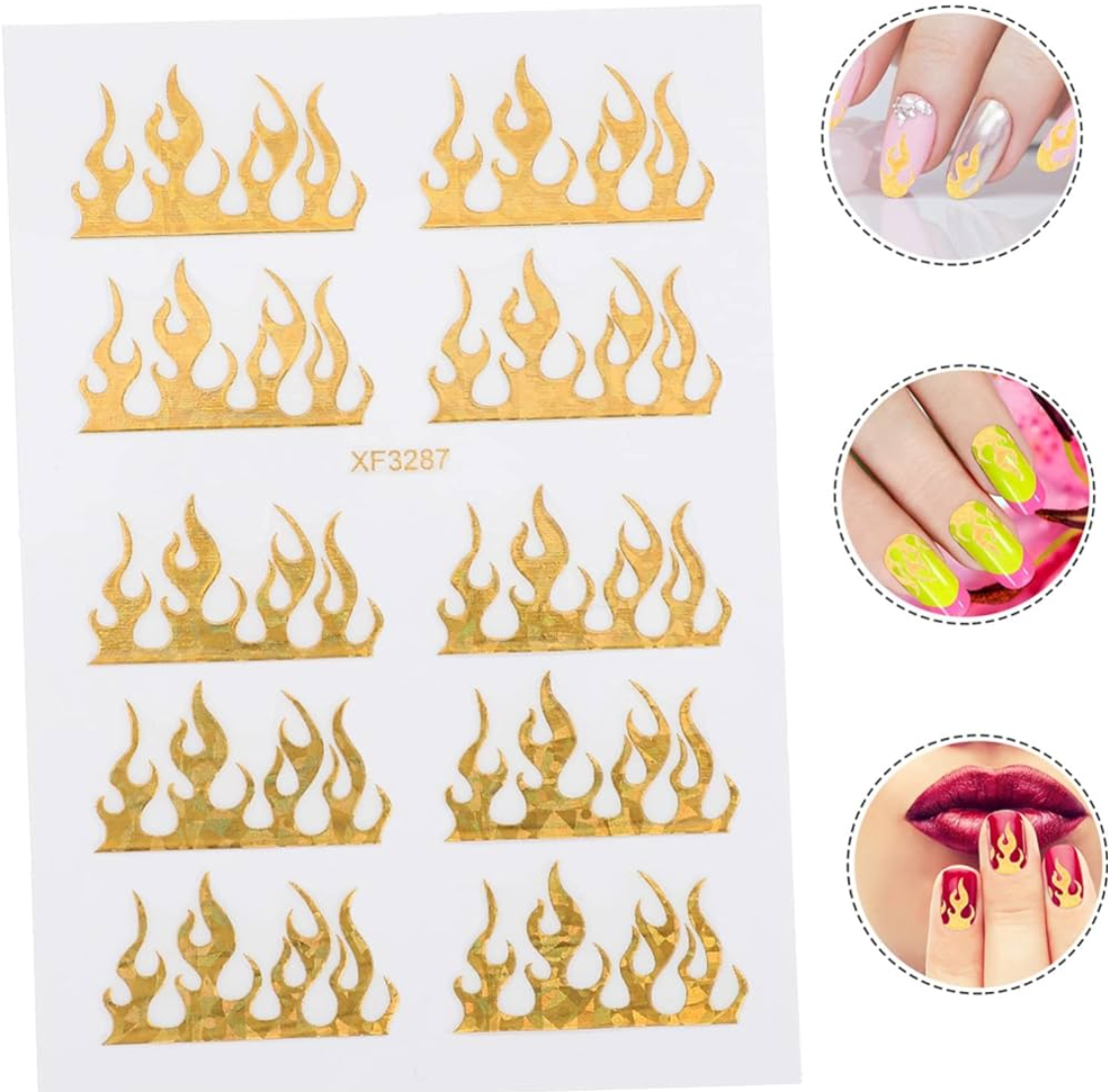 Nail Stickers | Flame | XF3287 | Gold