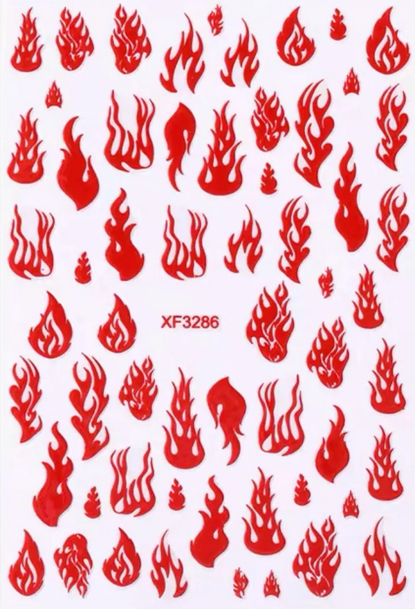 Nail Stickers | Flame | XF3286 | Holographic Red