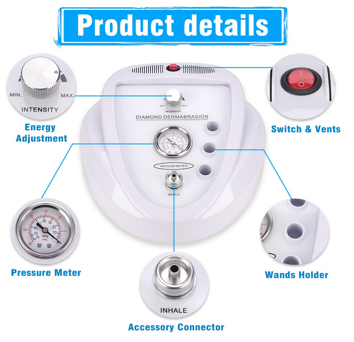 Machine de Microdermabrasion TopDirect - Stimule le Collagène & Exfoliation Profonde pour Usage Domestique - 65-68cmHg