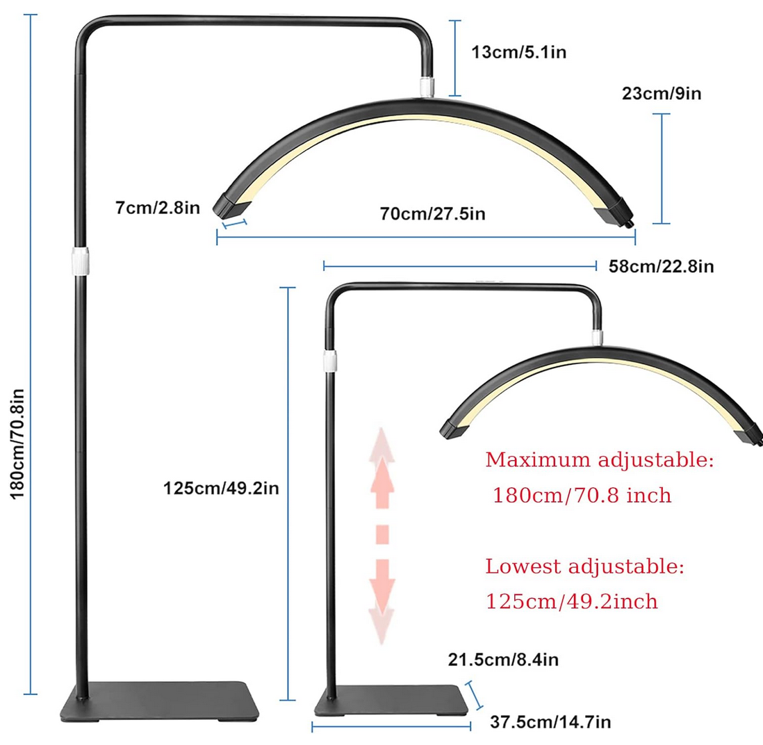 Half Moon Floor LED Lamp with remote HD-M6X | 125-180 cm | 60cm | 36W | Black