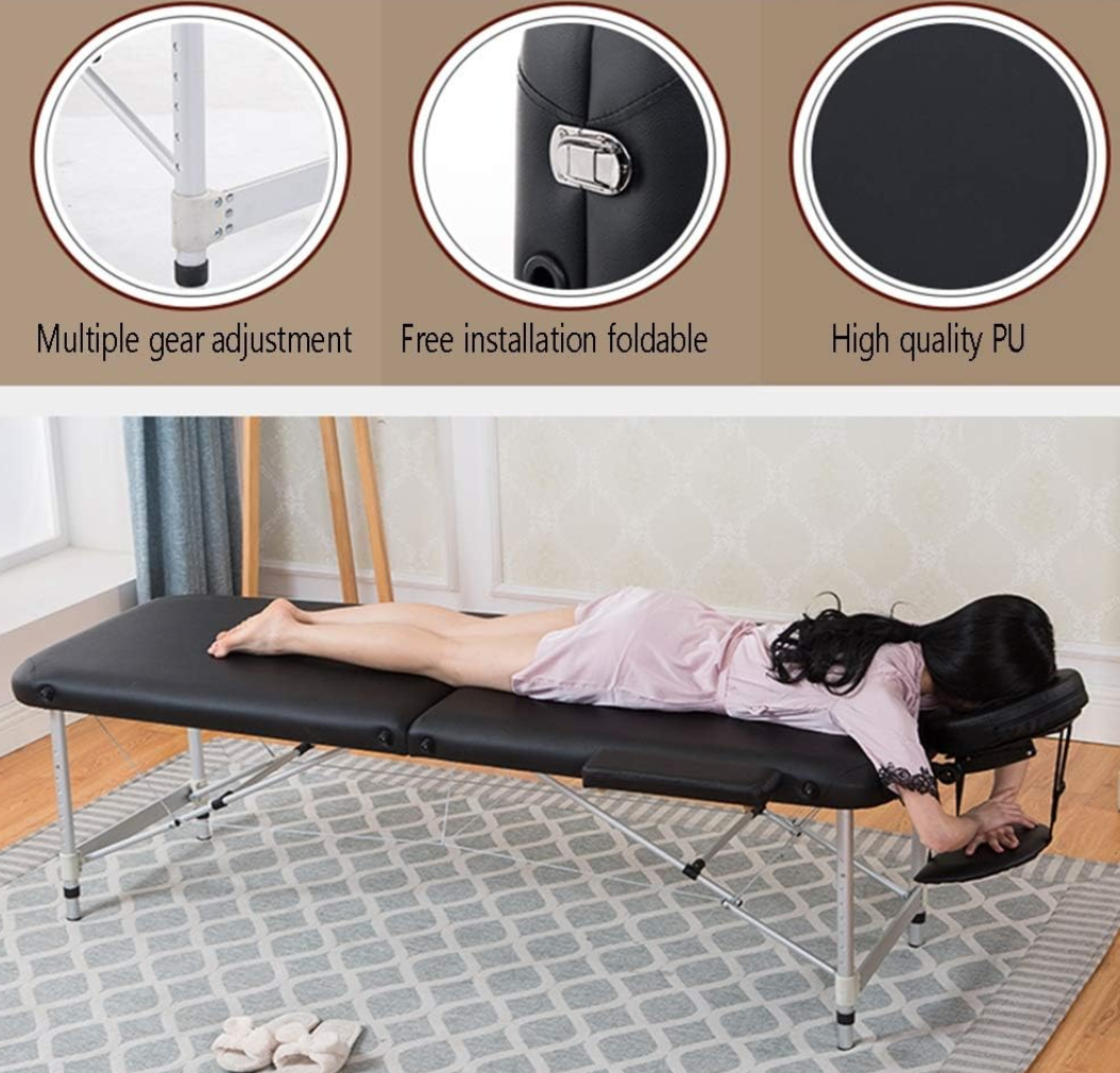 Table de massage spa portable | Hauteur réglable | Aluminium | 2 zones | Noir | 185*60 cm