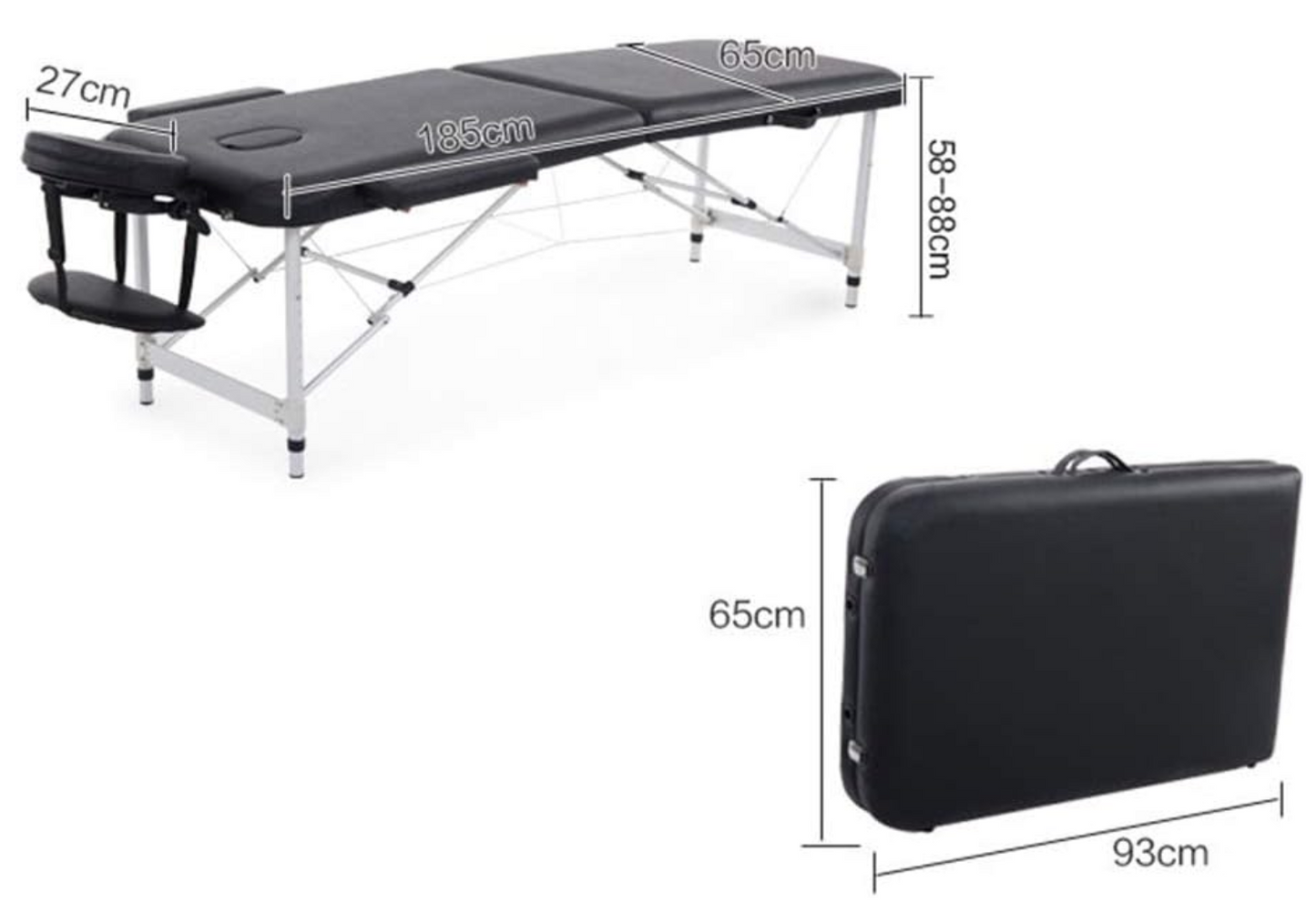 Table de massage spa portable | Hauteur réglable | Aluminium | 2 zones | Noir | 185*60 cm