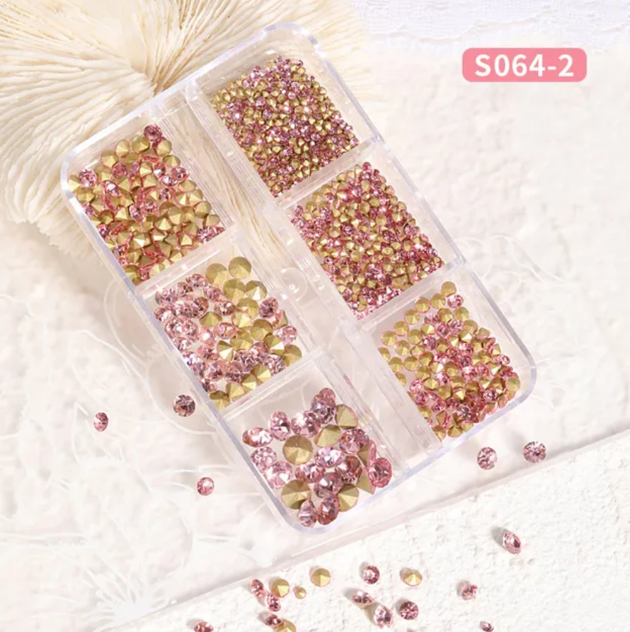 SS4-SS20 Pink Gold Gems Diamond Nail Charms Decorations Rhinestones | S064-2