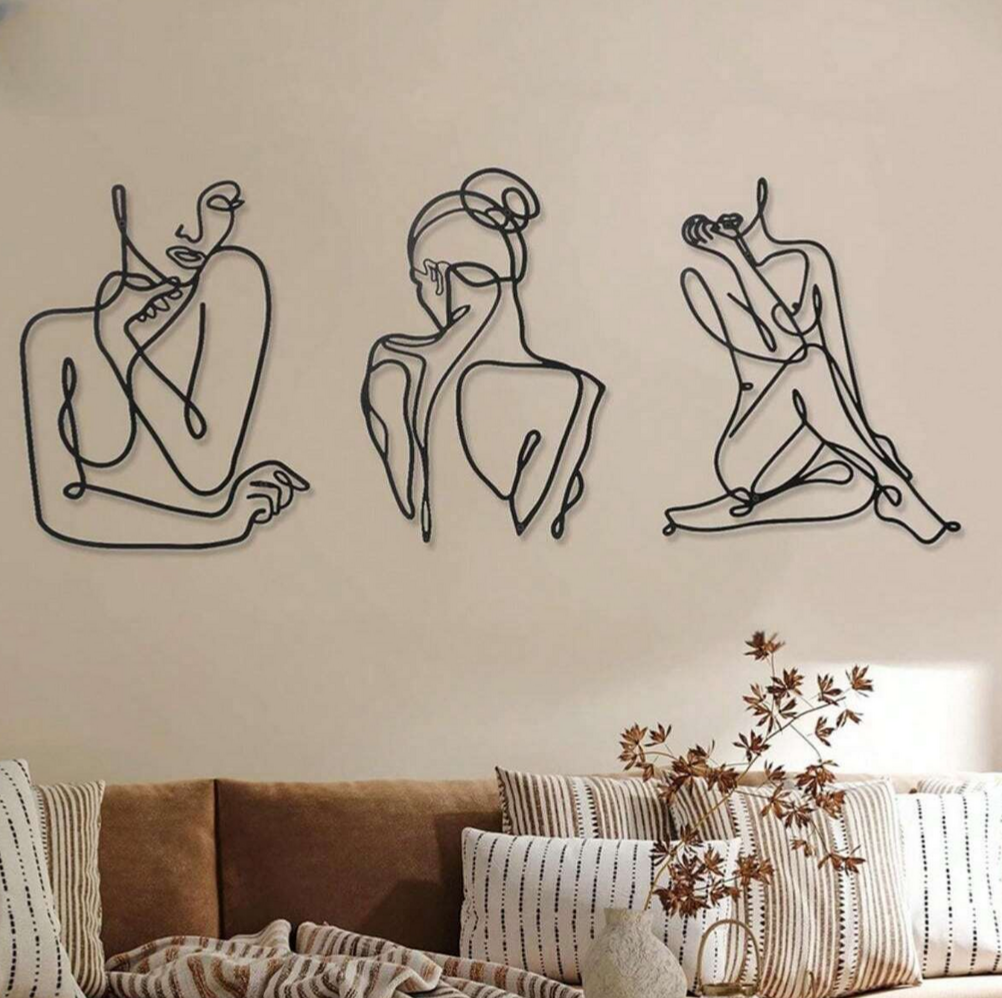 Trio d'Art Minimaliste | Décorations Murales Ligne Élégante (35cm x 25cm)