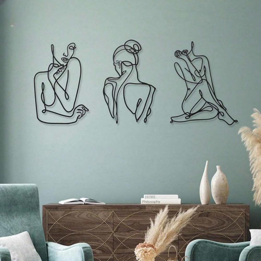 Minimalist Art Trio | Elegant Line Wall Decorations (35cm x 25cm)