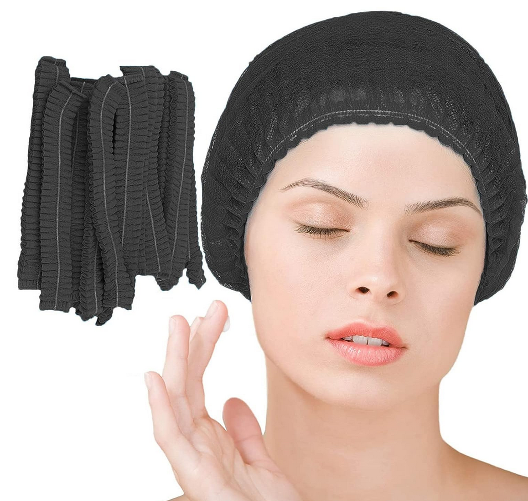 Bonnets bouffants jetables noirs à double bande (100 pièces)