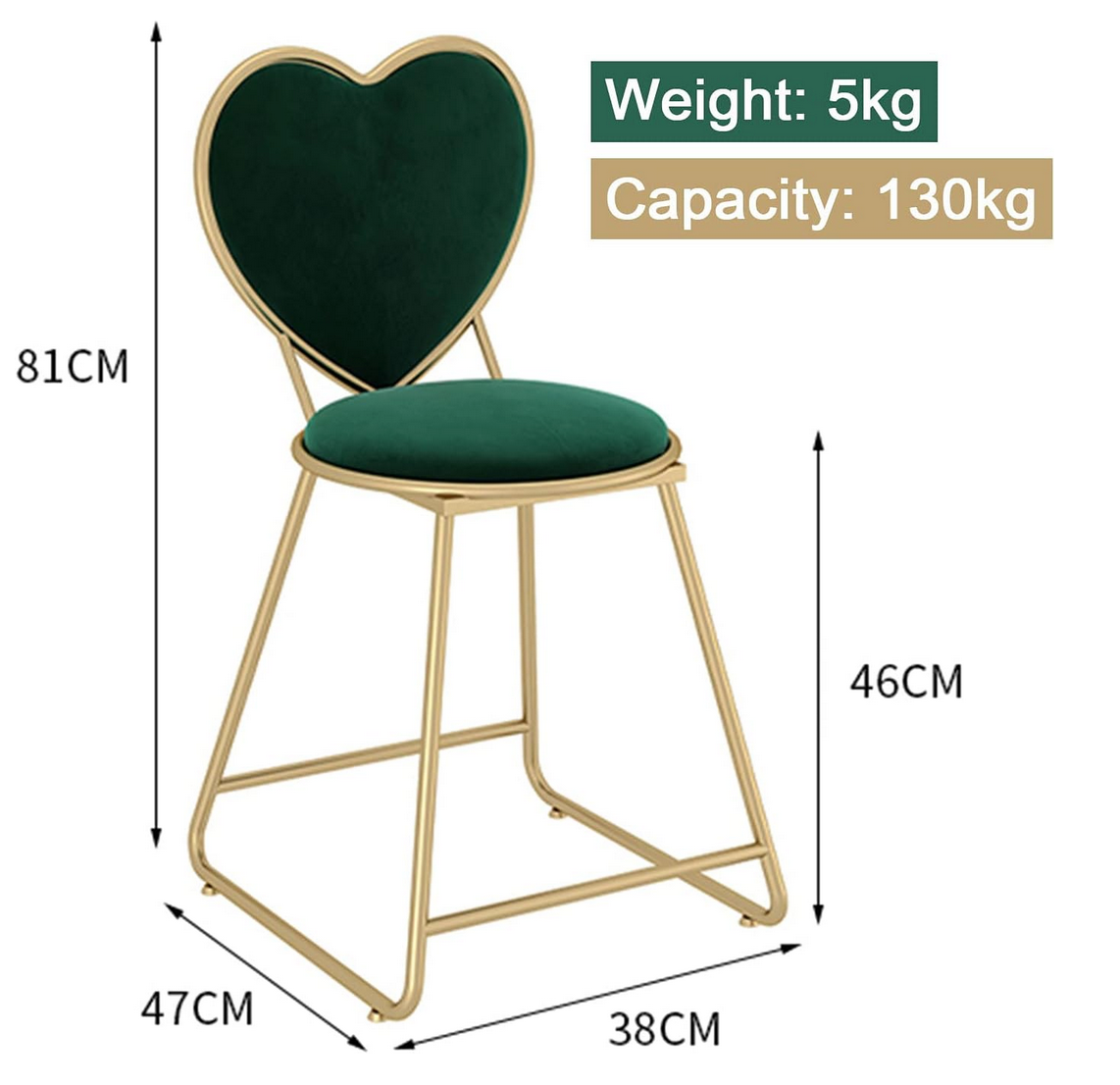 Chaise en velour en forme de coeur avec repose-pieds | Vert