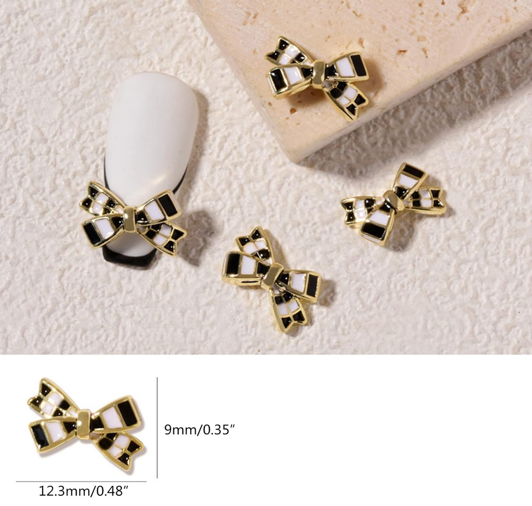 Bijoux fantaisie pour ongles 3D | Motif Carreaux noir et blanc | avec Zircon