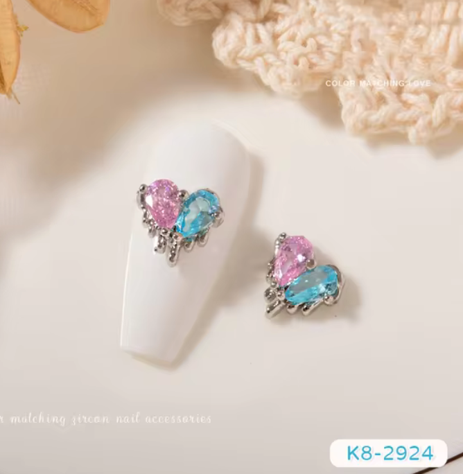 3D Nail Fashion Jewelry | Heart Shape | 2 assorted colors | K8-2921 to K8-2924 | Sold by the piece