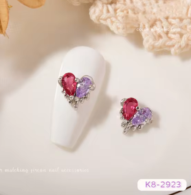 3D Nail Fashion Jewelry | Heart Shape | 2 assorted colors | K8-2921 to K8-2924 | Sold by the piece