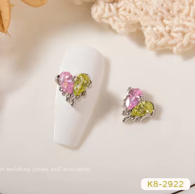 3D Nail Fashion Jewelry | Heart Shape | 2 assorted colors | K8-2921 to K8-2924 | Sold by the piece