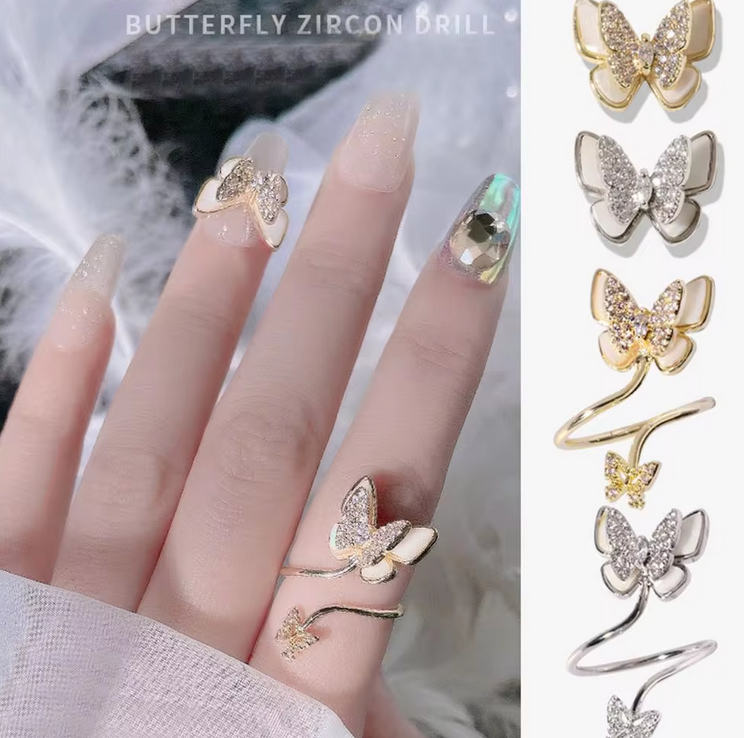 Bijoux fantaisie 3D pour ongles | Papillon | Or ou argent | Vendu à l'unité