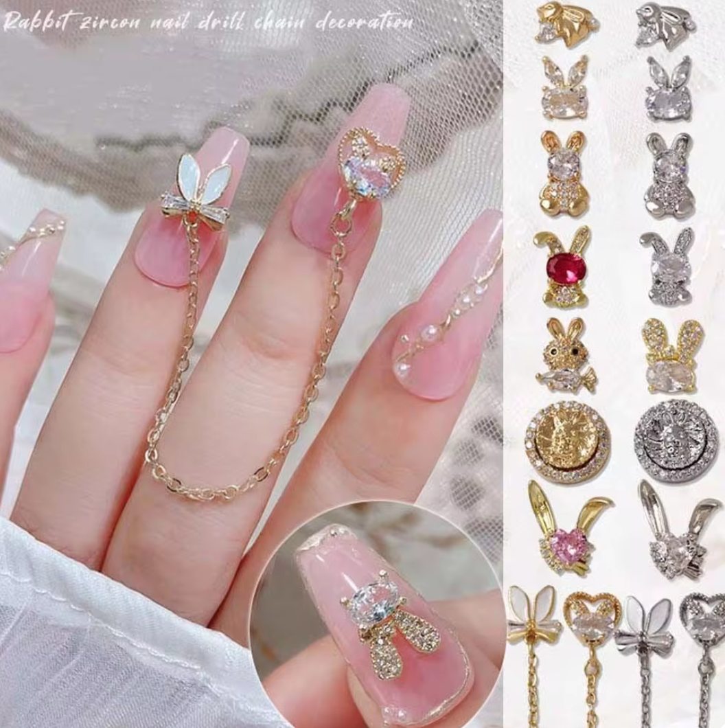 Bijoux fantaisie 3D pour ongles | Style lapin | Couleur or ou argent | Vendu à l'unité