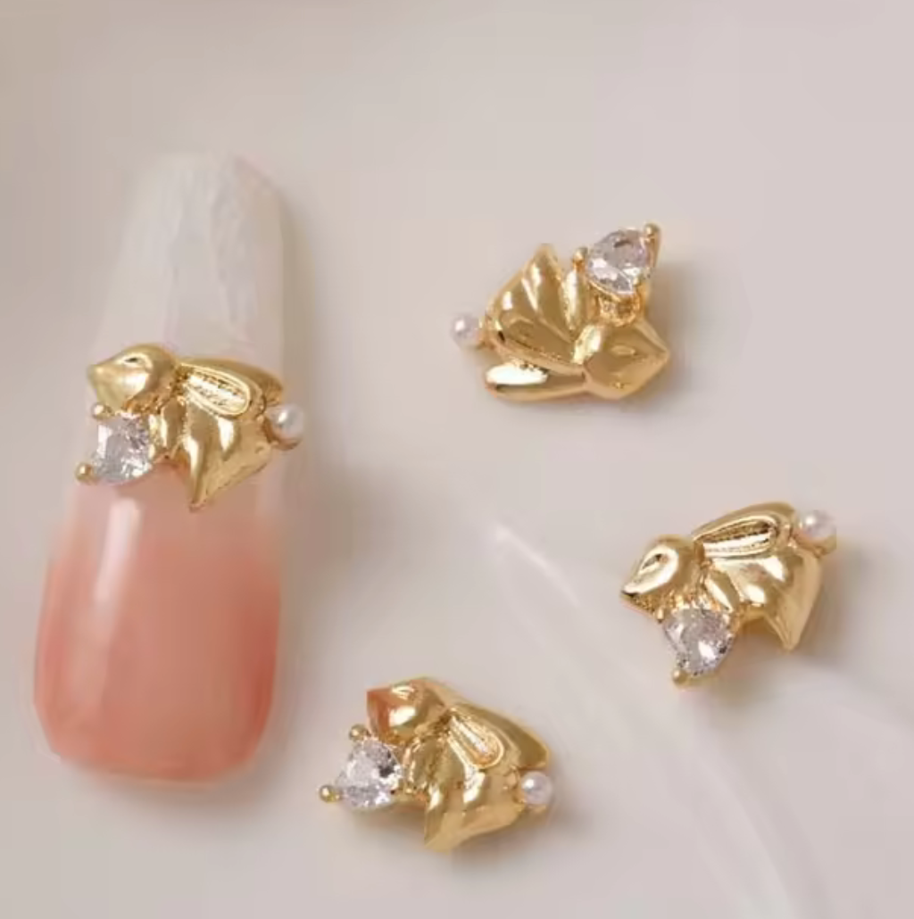 Bijoux fantaisie 3D pour ongles | Style lapin | Couleur or ou argent | Vendu à l'unité