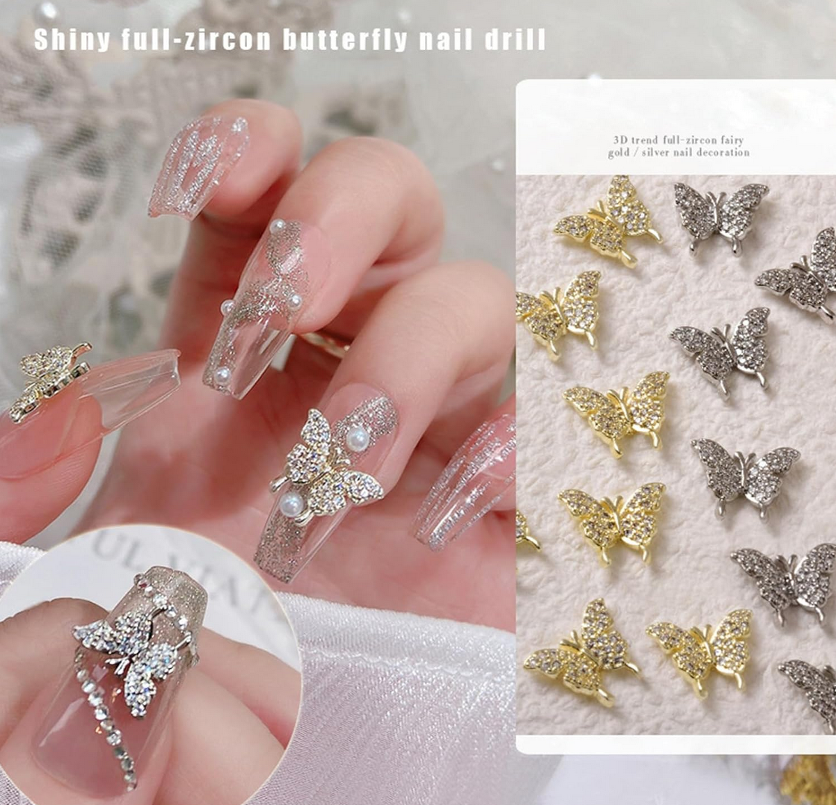 3D Nail Fashion Jewelry | Butterfly | K-3163 & K-3164 | Gold or Silver | Sold by the piece